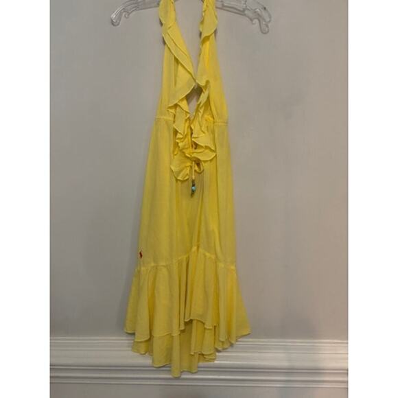 Ralph Lauren Dress Womens Medium Halter Ruffle Tiered Yellow Coastal Cotton - Picture 3 of 10